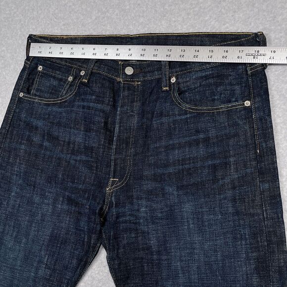 Levis 501 Jeans Mens 36 x 34 Dark Wash Button Fly Straight Denim Western Work - Picture 2 of 3